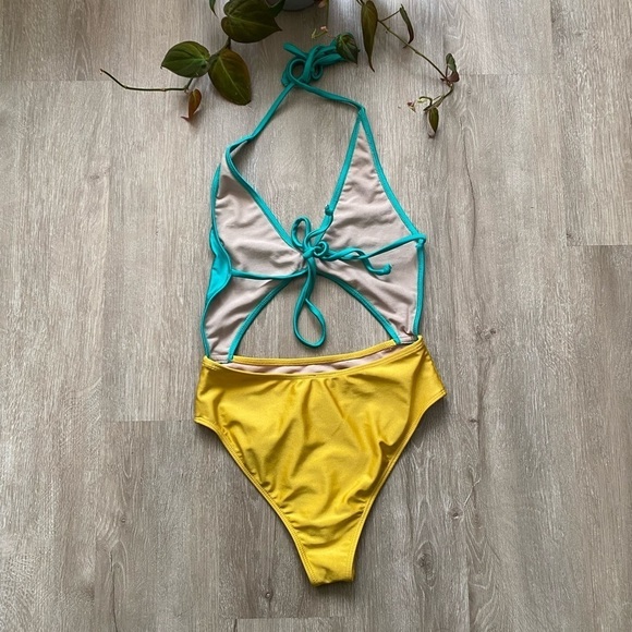 Forplay Turquoise & Gold Cut Out Monokini One Piece Size S - Picture 2 of 3